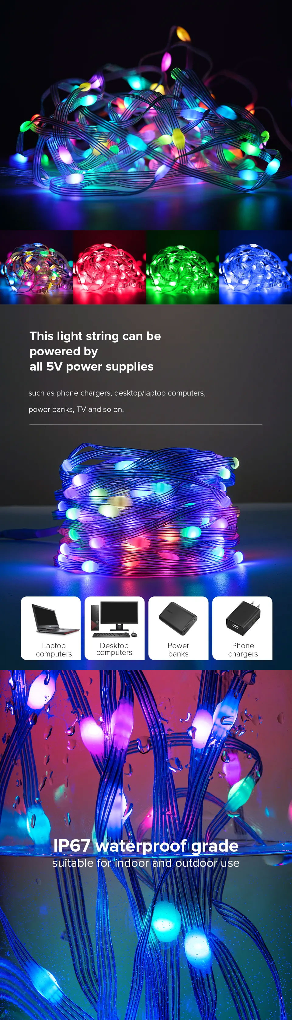 Dream Color Christmas Lights WS2812B RGB Led Pixel String Light 10leds